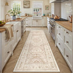 3x8 Beige Washable Vintage Area Rug for Living Room Bedroom Soft Tranditional Non Slip Runner Rug Lightweight Floral Low Pile Distressed Carpet Hallway Kitchen Bedroom Office
