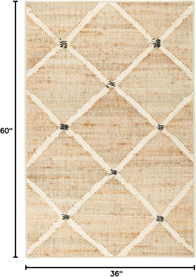 Dash and Albert Kali Machine Washable Area Rug - 3' x 5' Natural - Diamond Accent Rug - Anti-Slip Backing, Lightweight, Machine Washable, High Traffic Areas Kitchen, Mudroom, Laundry Room