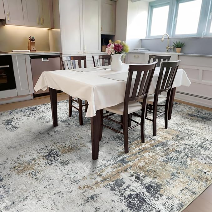 Area Rug for Living Room 10x14 - Extra Large Washable Neutral Modern Abstract Rugs, Soft Carpet with Non Slip Backing for Under Dining Room Table, Bedroom, Home, Office, Dorm - Green Yellow