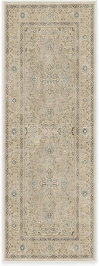RUGGABLE Washable Vintage Runner Rug – Kamran Ivory Opal 2.5x7, Stain-Resistant, Non-Slip Hallway Runner – Machine Washable Rug for Hallway, Entryway, Living Room & Kitchen–with Cushioned Pad