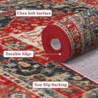 Enkor Area Soft Rugs 2x3 Washable Non Slip Boho Small Floor Entryway Rugs for Living Room Bedroom, Vintage Style Farmhouse Mat for Kitchen Red & Blue