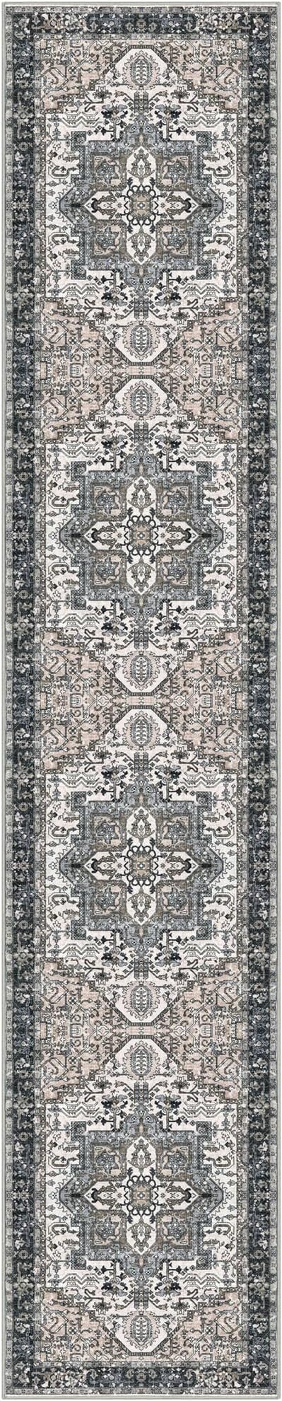 KOZYFLY Long Runners for Hallways 2x10 Ft Washable Kitchen Runner Rug Boho Style Entryway Rug Indoor Printed Faux Wool Stair Runner Carpet for Stairs Bedroom Kitchen Hall, Black/Taupe/Beige
