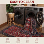 Tangsoo 2x3 Washable Rugs for Entryway, Vintage Floral Rug Red Small Area Rug Non-Slip Soft Low Pile, Small Carpet Door Mat, Front Door Indoor Throw Rugs for Entrance Kitchen Entry