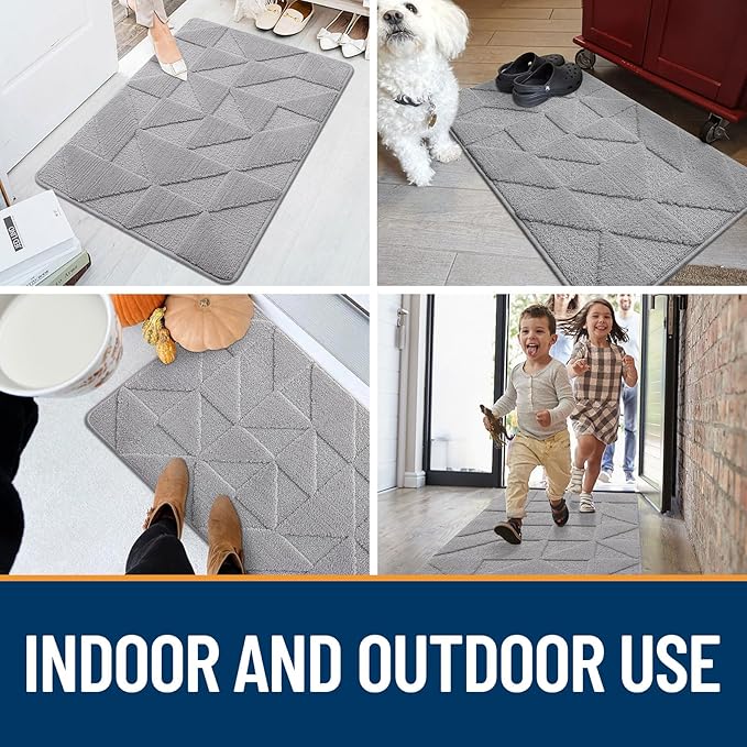 OLANLY Door Mats Indoor, Non-Slip, Absorbent, Dirt Resist, Entrance Washable Mat, Low-Profile Inside Entry Doormat for Entryway (36x24 inches, Grey)