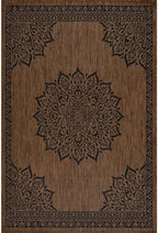 CAMILSON Outdoor Rug 8x10 Medallion Nut Brown Black Modern Area Rugs for Indoor and Outdoor Patios, Kitchen and Hallway Rug, Washable Porch Deck Outside Carpet (8 x 10)