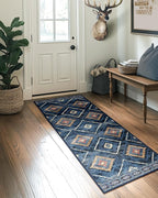 Area Rug 2x8 Rug Machine Washable Non-Slip Low Pile Print Pattern Western Rug for Living Room Bedroom Entryway Tribal Series -Darkblue