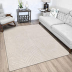 SHACOS Soft Fluffy Arch Pattern Area Rug 2'7"x5' Non Slip Washable Minimalist Modern High-Low Geometric Carpet for Living Room Kitchen Bedroom Bathroom, Beige