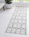 Rugs.com Lattice Trellis Collection Rug – 6 Ft Runner White Low-Pile Rug Perfect for Hallways, Entryways