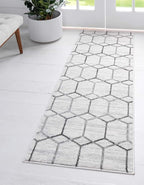 Rugs.com Lattice Trellis Collection Rug – 6 Ft Runner White Low-Pile Rug Perfect for Hallways, Entryways