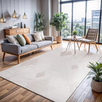 CAMILSON Micro Loop Rug 4x6 Modern Luxury Geometric Diamond Trellis Area Rugs Soft High and Low Pile Stain Resistant Easy-Cleaning Non-Shedding for Living Room Office Indoor Carpet (4 x 6 White-Beige)