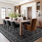 Vintage Charcoal Large Area Rugs 9x12 for Living Room, Earth Tone Dark Big Room Carpet Rug for Bedroom Dining Room, Washable Rug with Rubber Backing Low Pile Thin Soft for Family Room