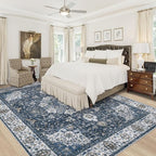 Area Rug 9x12 Washable Rug, Vintage Boho Medallion Rugs Non-Slip Soft Low Pile Large Distressed Rug Indoor Retro Carpet for Living Room Bedroom Dining Room Home Office (Vintage Blue, 9'x12')