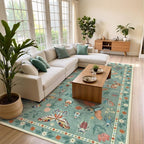 Lahome Insect 9x12 Area Rugs for Living Room Bedroom, Soft Washable Rugs 9x12 Stain Resistant, Ultra-Thin Non-Slip Non-Shedding Accent Carpet for Dining Room Office, Green