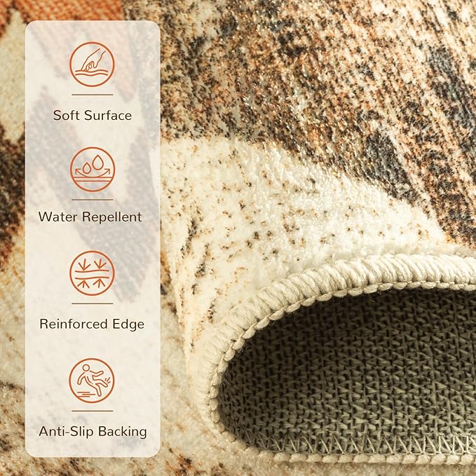 Area Rug 2x8 Rug Machine Washable Non-Slip Low Pile Print Pattern Western Rug for Living Room Bedroom Entryway Tribal Series -Cream/Camel