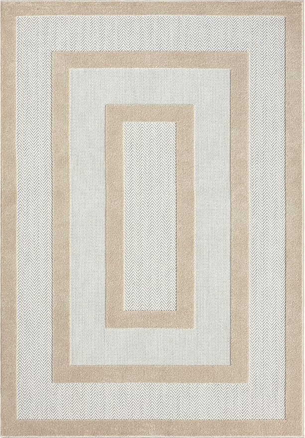 Abani Area Rugs - Modern Minimalist Pattern - Cream Rug for Living Room, Bedroom, Dining Room - Indoor/Outdoor - Easy to Clean - Non-Shedding - 6' x 9"
