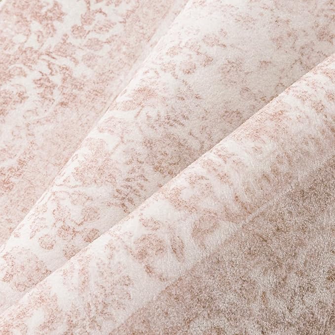 Pink Area Rug 4x6 Office Entryway Rug Machine Washable Kitchen Vintage Distressed Non Slip Carpet Indoor Retro Floral Accent Throw Door Mat for Bathroom Bedroom Dining Living Room