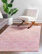 Rugs.com Lattice Frieze Collection Rug – 8' x 11' Light Pink Medium Rug Perfect for Living Rooms, Large Dining Rooms, Open Floorplans