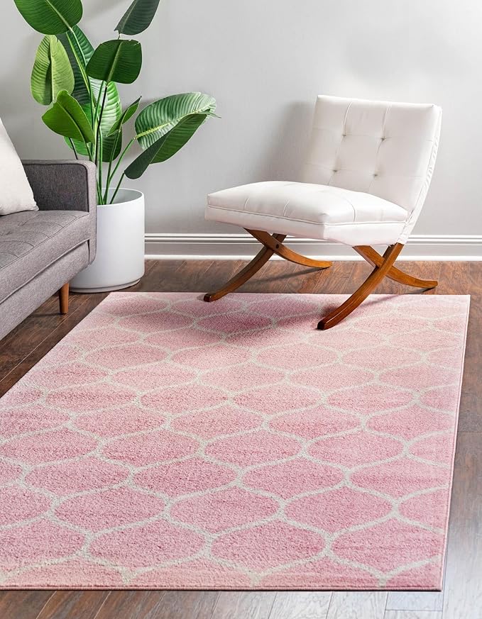 Rugs.com Lattice Frieze Collection Rug – 10' x 13' Light Pink Medium Rug Perfect for Living Rooms, Large Dining Rooms, Open Floorplans