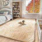 5x7 Solid Fluffy Camel Area Rug – Washable, Durable,Large Living Room Rug, Non-Slip High Pile Shag Rugs for Bedroom, Bedside, Dorms, Nursery Rooms, Kids Room, Soft Indoor Floor Carpet Decor