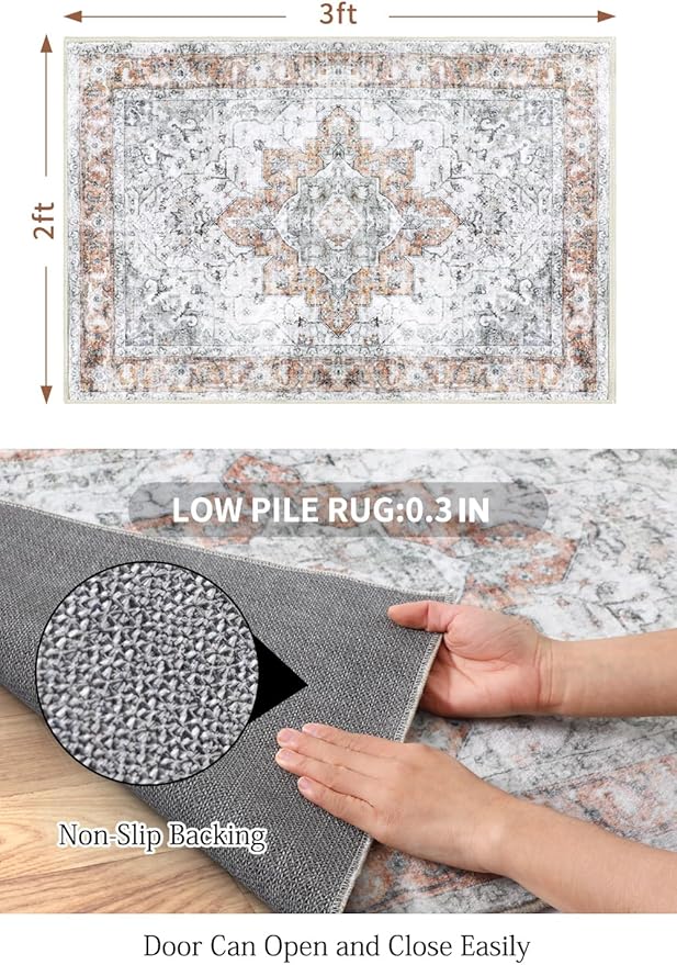 COMSLE Washable Door Mat, Front Door mat Indoor Faux Wool Absorbent Small Rugs for Entryway Distressed Throw Rug Non-Slip Accent Floor Carpet for Entrance Bedroom, 24X36 Inches Orange