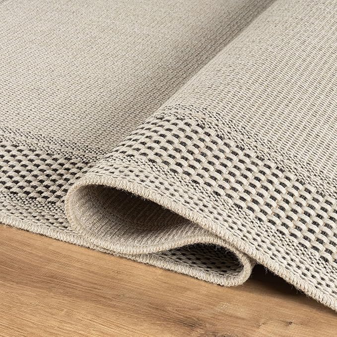 CAMILSON Easy Jute Rug 9x12, Indoor Outdoor Off-White Color Fiber Area Rugs for Living Room Patio and Dining Room Rug, Bordered Boho Woven Design, Easy-Cleaning, Washable Outside Carpet (9 x 12)