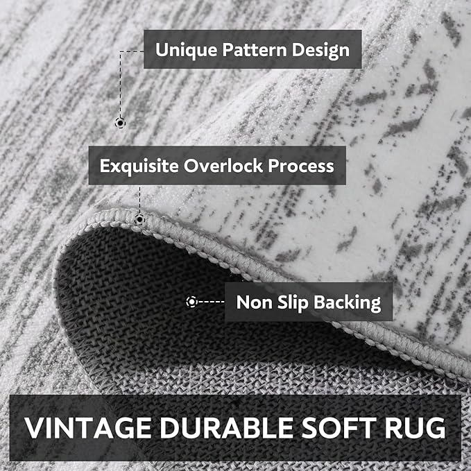 10x14 Area Rugs for Living Room Machine Washable Rug Distressed Indoor Carpet Neutral Moroccan Boho Rug Ultra Soft Area Rug for Bedroom Dining Room Playroom Office, Grey