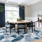 8X10 Area Rugs for Living Room Bedroom,Modern Abstract Large Carpet Washable Rugs 8x10 for Dining Room Office,Non Slip Blue Print Faux Wool Thin 8 by 10 Indoor Nursery Kids Home Pet & Child Friendly