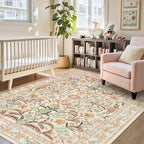 Lahome Fall Boho Washable Area Rugs 5x7 for Bedroom, Bohemian Brown Rugs for Living Room, Soft Floral Thin Carpet for Kids Room Apartment Dorm Home Decor, Ochre Fall