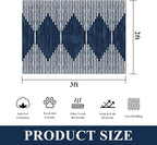 HelloTree 2x3 Entryway Rug, Indoor Small Machine Washable Area Rug Non Slip Backing Home Decor Floor Decoration Mat Boho Rugs for Entrance Kids Room Bedside Bedroom Stain Resistant Carpet-Blue