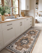 DEXI Hallway Runner Rug 3x10, Distressed Non Slip Runners Carpet, Boho Vintage Soft Thin Indoor Rug, Stain Resistant Washable Entry Mat for Entryway Kitchen Laundry Room Living Room, Brown
