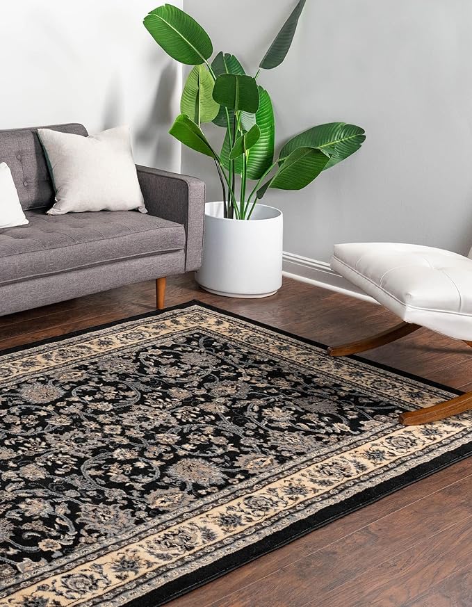 Rugs.com Yasmin Collection Rug – 8' x 10' Black Medium Rug Perfect for Living Rooms, Large Dining Rooms, Open Floorplans