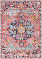 Lahome 5x7 Boho Living Room Rug Colorful Bedroom Rug, Large Bohemian Nursery Rugs, Hot Pink Non-Slip Machine Washable Soft Playroom Mat Indoor Floor Accent Carpet for Dining Table Mud Room