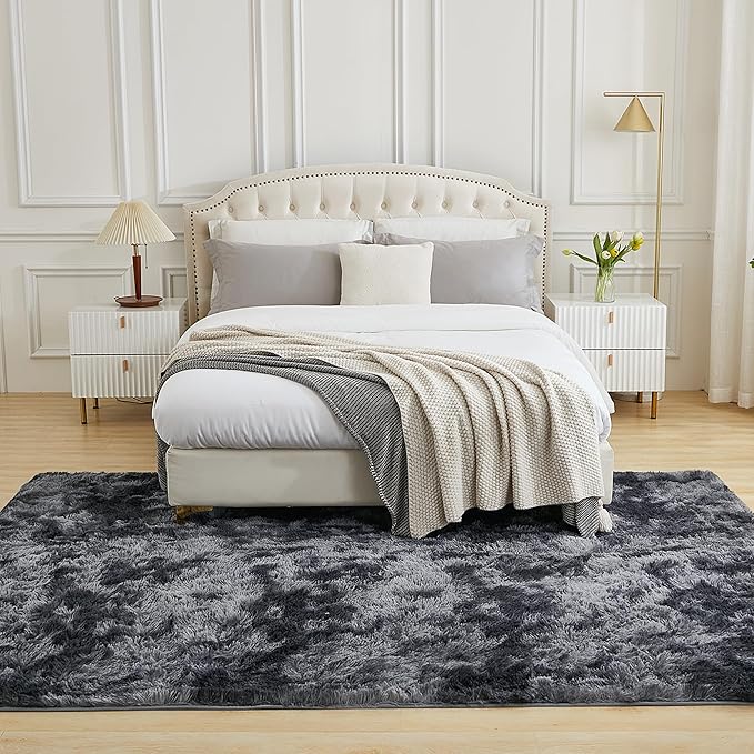 Andency Soft Area Rugs for Living Room Bedroom, 3x5 Non-Slip Fluffy Shag Carpet, Indoor Floor Fuzzy Shaggy Living Room Plush Rug for Kids Dorm Nursery Home Decor Aesthetic, Tie-Dyed Dark Grey