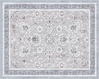 Phantoscope Washable Area Rug 8'x10' Non-Slip, Vintage Neutral Rugs for Living Room, Bedroom, Dining Room, Distressed Boho Floral Medallion Pattern, Low-Pile Foldable Floor Carpet, Light Grey/Neutral