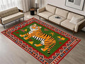 Colorful Tiger Pattern Area Rug, 3x4ft,Stylish Geometric Border Tiger Rug, Add Unique Charm To Your Home,Cute Animal Print Pattern Rugs Suitable for Children's Room Living Room Bedroom Farmhouse