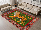 Colorful Tiger Pattern Area Rug, 5x6ft,Stylish Geometric Border Tiger Rug, Add Unique Charm To Your Home,Cute Animal Print Pattern Rugs Suitable for Children's Room Living Room Bedroom Farmhouse
