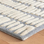 Dash and Albert Roark Pewter Blue Hand Tufted Wool Rug, 3 X 5 Feet, Blue/Ivory Geometric Pattern - Premium Luxury Hotel Quality Soft Breathable Hypoallergenic Machine Washable Easy Care All Season