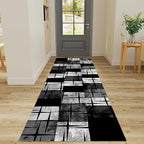 Distressed Checkered Runner Rugs, 2x6ft, Washable Runner Rug with Rubber Backing, Soft Vintage Geometric Black Grey Floor Carpet for Front Door Home Office