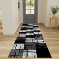Distressed Checkered Runner Rugs, 4x10ft, Washable Runner Rug with Rubber Backing, Soft Vintage Geometric Black Grey Floor Carpet for Front Door Home Office
