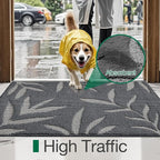 LUMI Indoor Door Mat 24x36, Washable Front Doormat with Welcome Leaf Pattern, Non-Slip Rubber Back Absorbent Mats for Entrance, Patio, Garage, Dark Grey