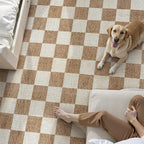 LIVEBOX 8x10 Area Rugs for Living Room, Checkered Non-Slip Washable Rugs, Farmhouse Neutral Classic Geometric Pattern Large Boys Area Rug for Bedroom, Carpet for Dining Room Office(Brown,8'x10')