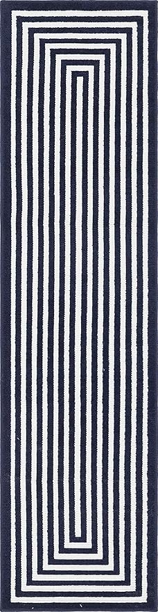 Unique Loom Sabrina Soto Outdoor Collection Geometric, Modern, Vibrant, Carved Area Rug (2' 0 x 8' 0 Runner, Navy Blue/ Ivory)