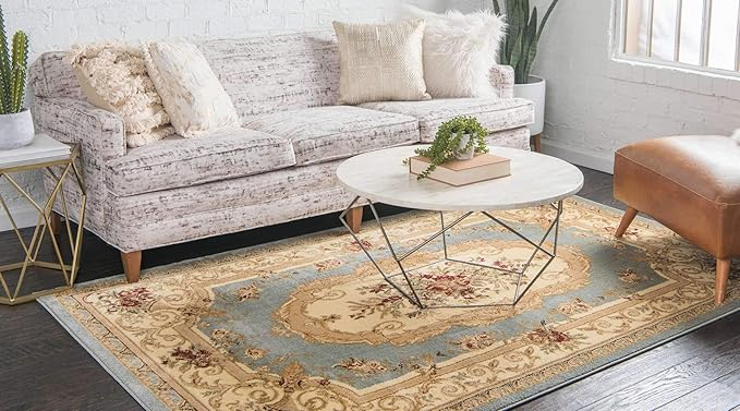 Unique Loom Versailles Collection Traditional Classic Medallion Motif Area Rug (9' 0 x 12' 0 Rectangular, Slate Blue/ Ivory)