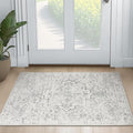 Distressed 2x3 Kitchen Rugs Washable Non Slip, Transitional Farmhouse Door Mat Indoor Entrance Entryway, Small Low Pile Rugs for Bedroom/Bathroom Vanity/Laundry Room, Off White/Light Grey