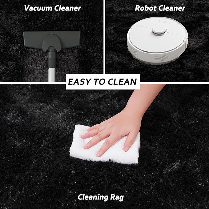 Beglad Soft Fuzzy Area Rugs for Living Room, Modern Minimalist Style Fluffy Rugs, Non-Slip Indoor Carpet Rugs for Kids Room, Bedroom, 6x9, Black