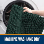 OLANLY Bathroom Rugs 70x24, Extra Soft Absorbent Chenille Bath Rugs, Rubber Backing Quick Dry, Machine Washable Bath Mats for Bathroom Floor, Tub and Shower, Home Decor Accessories, Blackish Green