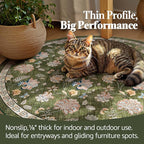 jinchan Elora 7ft Floral Round Rug for Dining Room Washable Living Room Rug Vintage Romance Design Non Slip Indoor Floor Cover Lightweight Low-Profile Throw Carpet for Bedroom Porch Patio, Green
