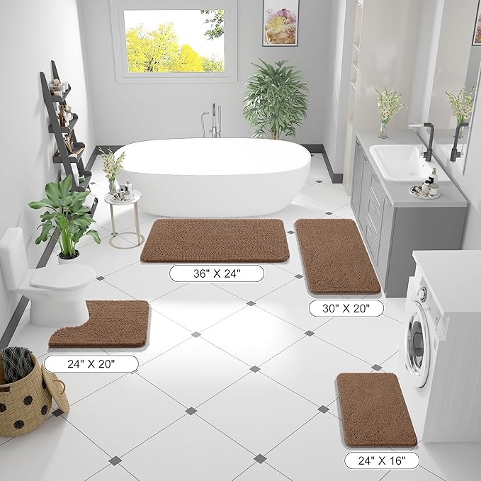 OLANLY Bathroom Rugs 24x16, Extra Soft Absorbent Chenille Bath Rugs, Rubber Backing Quick Dry, Machine Washable Bath Mats for Bathroom Floor, Tub and Shower, Home Decor Accessories, Mocha