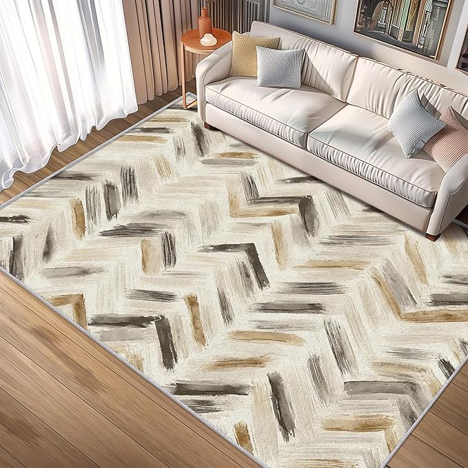 Washable 3x5 Chevron Rug Living Room, Modern Abstract Art Design Area Rugs for Bedroom, Chevron Home Decor Carpet, Low Pile, Non Slip, Kids & Pet Friendly (N4188)