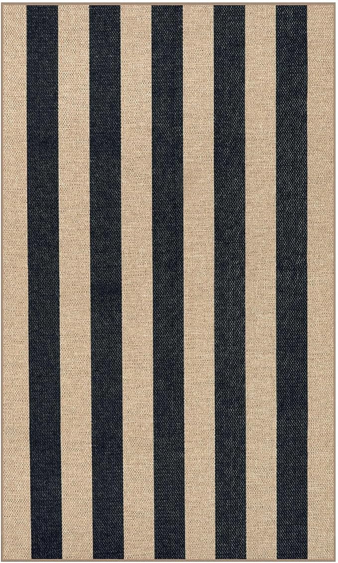 Lahome Striped Easy Jute Outdoor Patio Rug, 3x5 Washable Rugs for Entryway Porch, Farmhouse Neutral Non Shedding Indoor Outdoor Carpet for Entry Kitchen Guestroom Deck Foyer